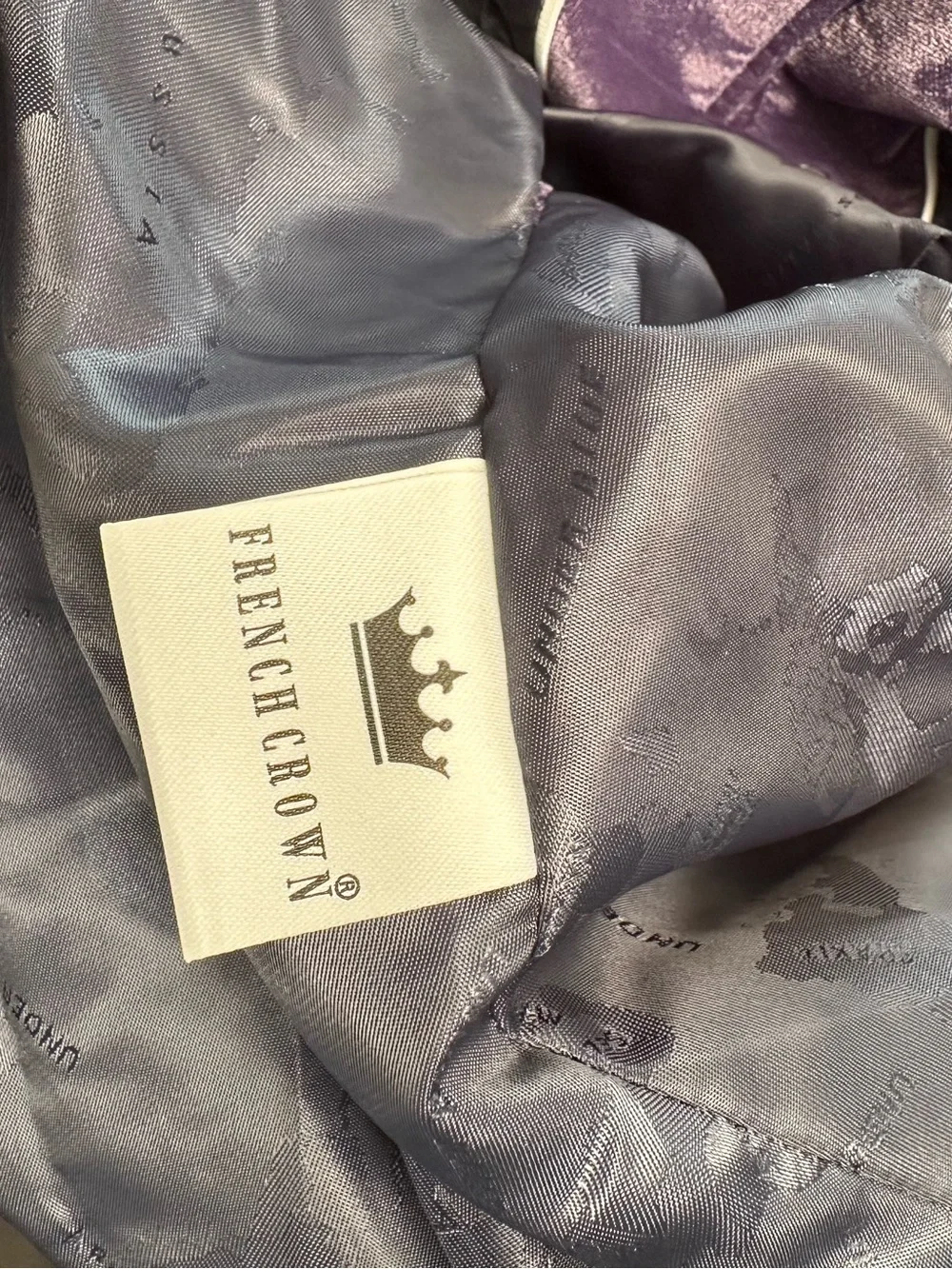 BNWT French Crown Men's Purple Velvet Tuxedo Black Satin jacket 38 pants 32